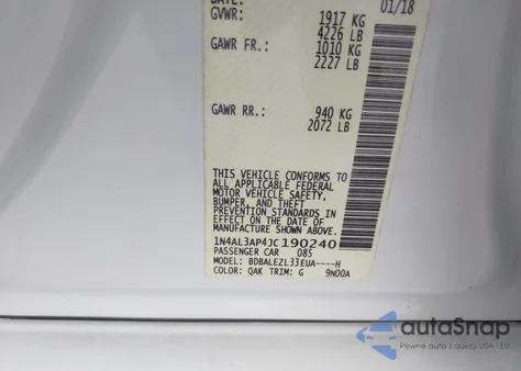 2018 Nissan Altima 2.5 S z USA, uszkodzony, nr VIN 1N4AL3AP4JC190240